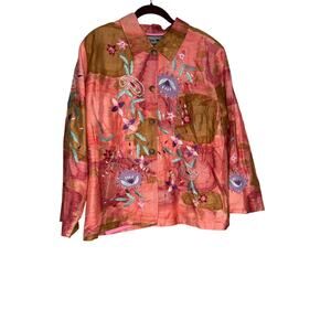Indigo Moon pale pink floral embroidered boho Gypsy‎ jacket and matching t-shirt